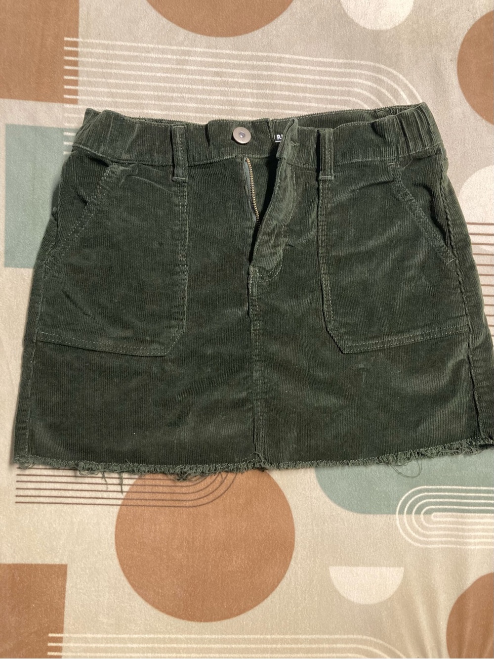 NOBO Olive Green Corduroy Mini Skirt | Y2K 90s Utility Raw Hem